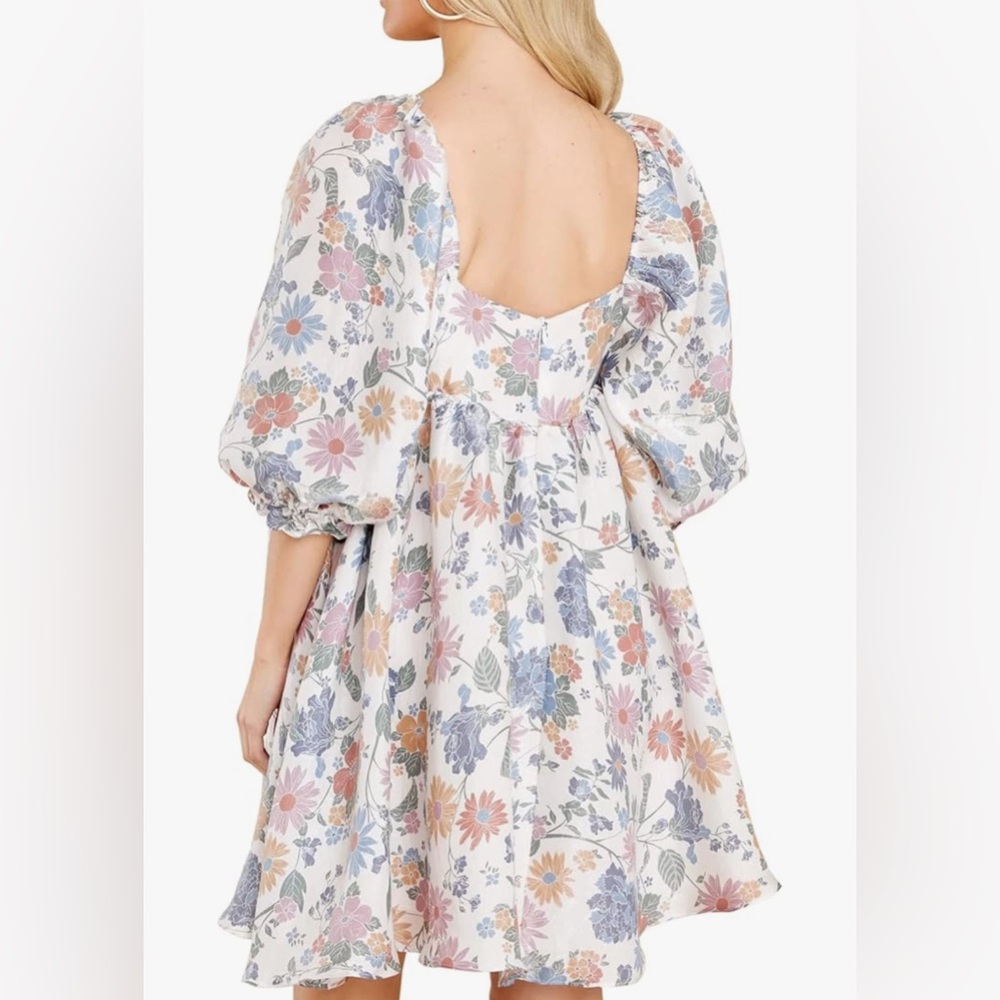 Storia Floral Puff Sleeve Mini Dress - Multicolor - Picture 4 of 11